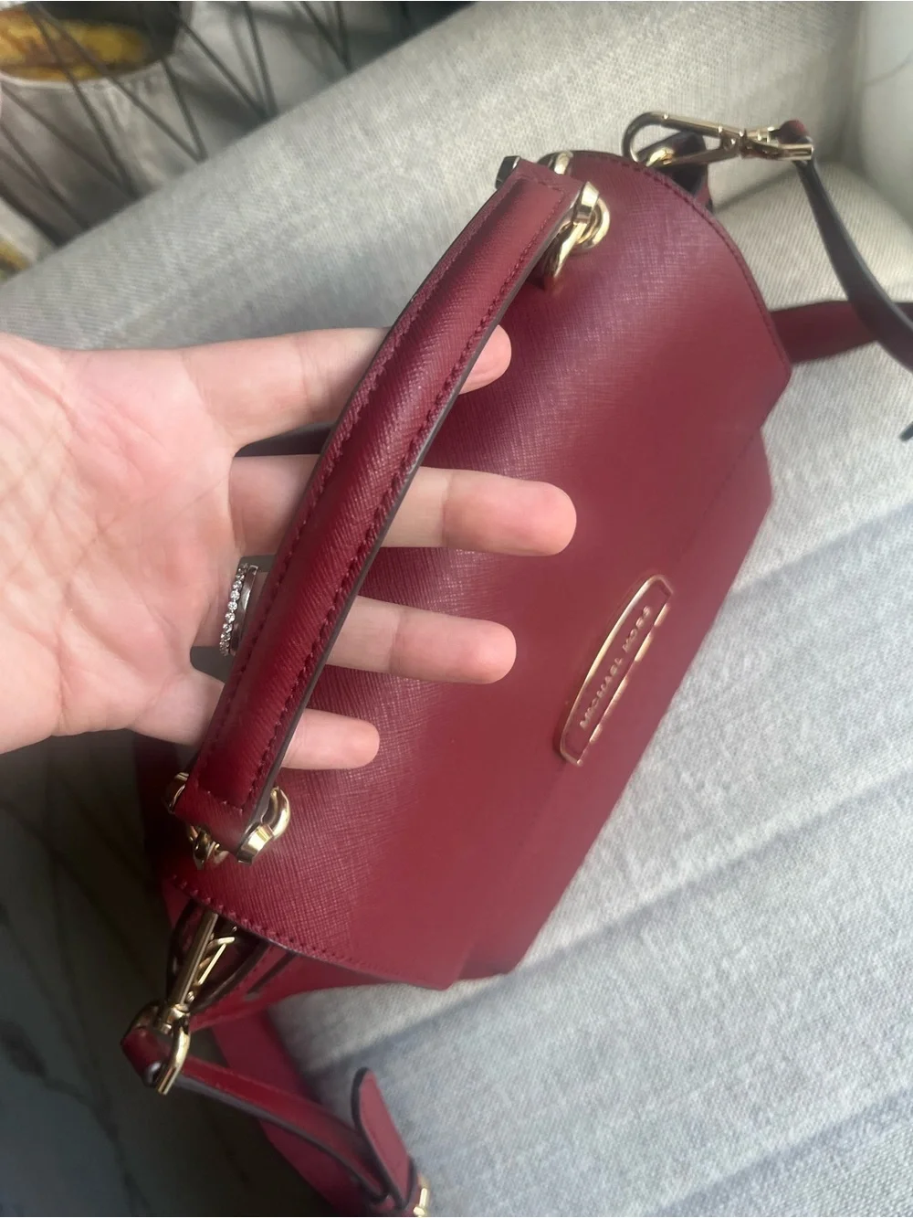 Michael Kors Red Saffiano Leather Satchel with Gold Hardware